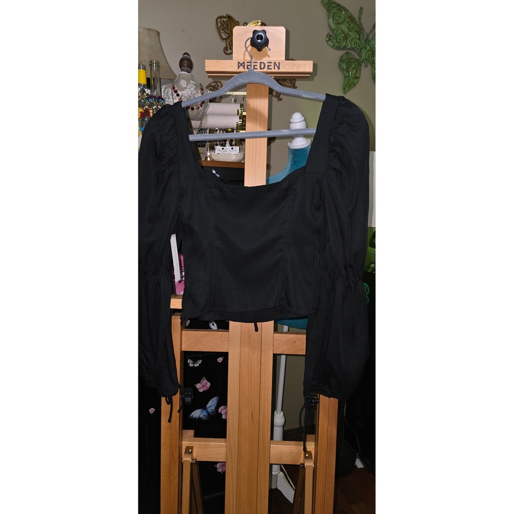 Lani The Label Black Milkmaid Puff Sleeve Tie Front Crop Top XS New